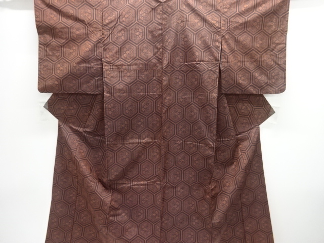 亀甲に草葉模様織出し西陣伝承紬着物アンサンブル